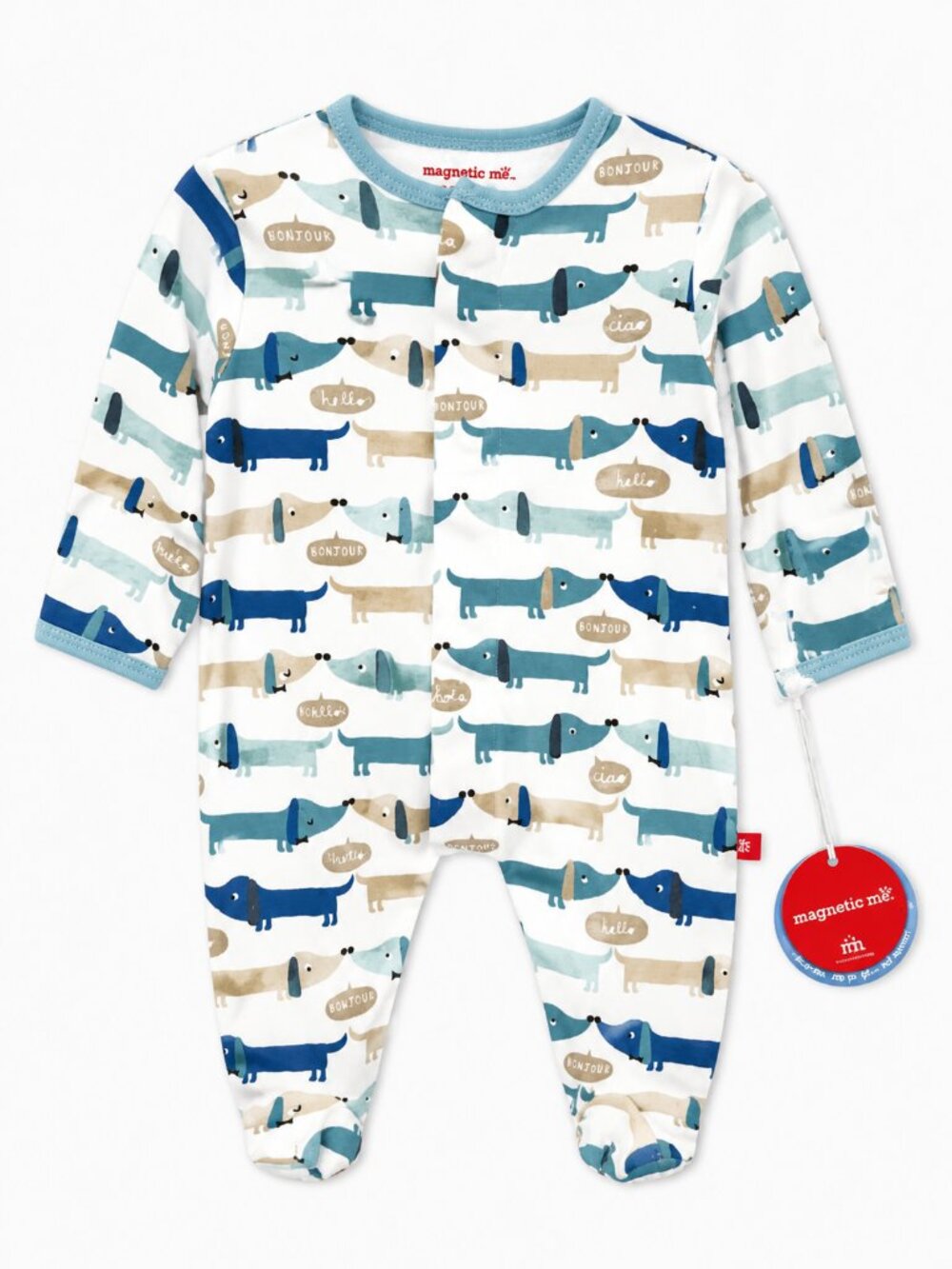 NWT Magnetic Me Newborn Footed Sleeper Dachshund Dog Print Magnetic Pajamas